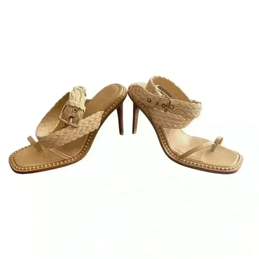Ulla Johnson Lydia Natural Raffia Strappy Ankle Wrap Sandal Pumps 40/10